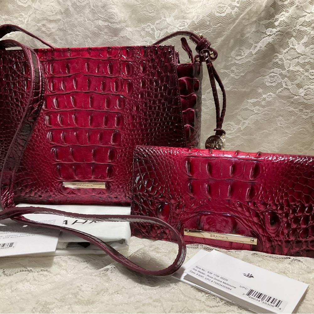 $FIRM$ Brahmin ROSE OMBRE Hillary Crossbody Genuine Leather Bag +NWT ADY Wallet